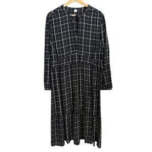 Old Navy Puff Sleeve Tiered Midi Dress Black XL Tall Minimal Scandi Cottagecore